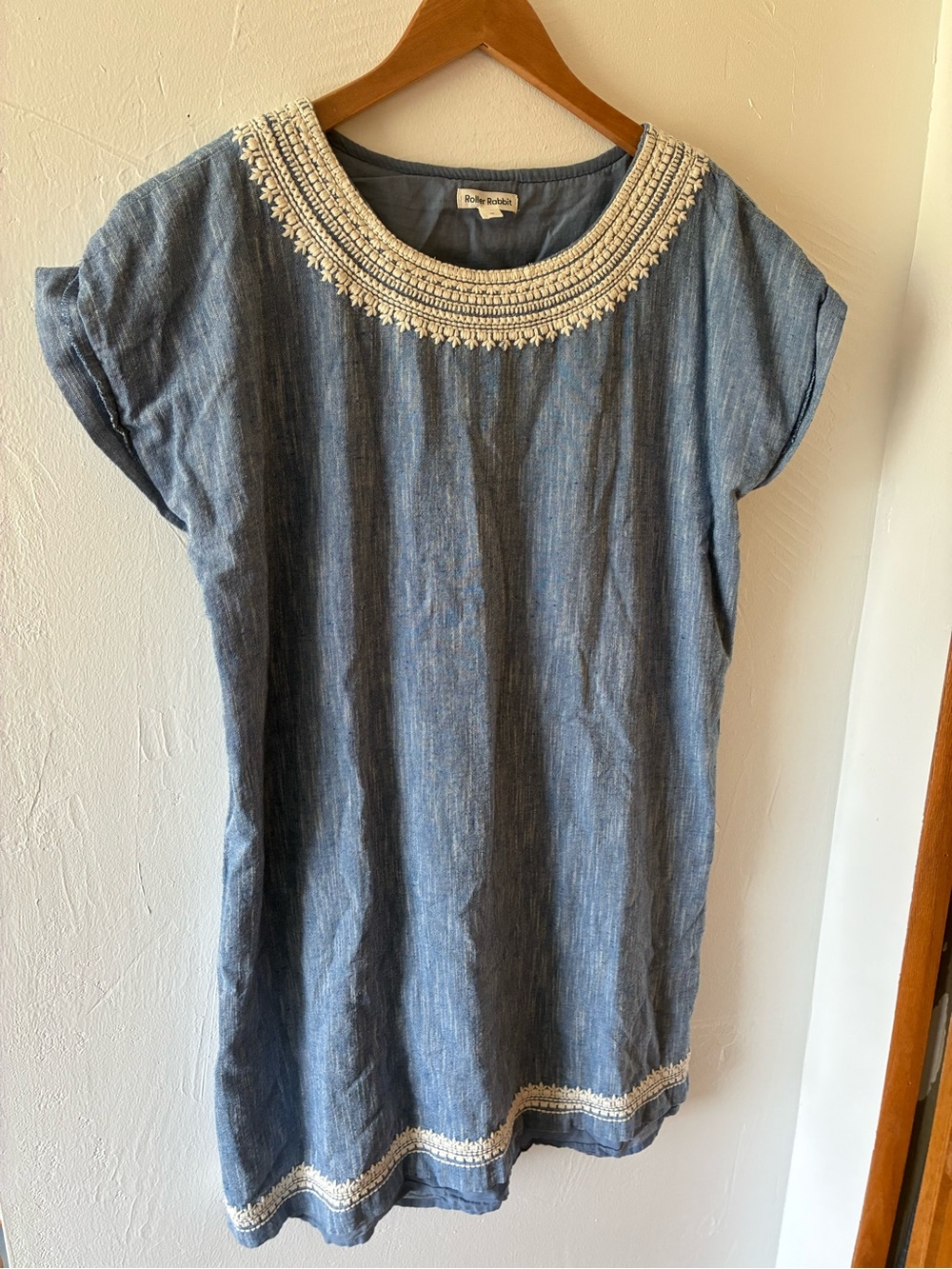 Roller Rabbit Embroidered Chambray Blue Dress Coastal